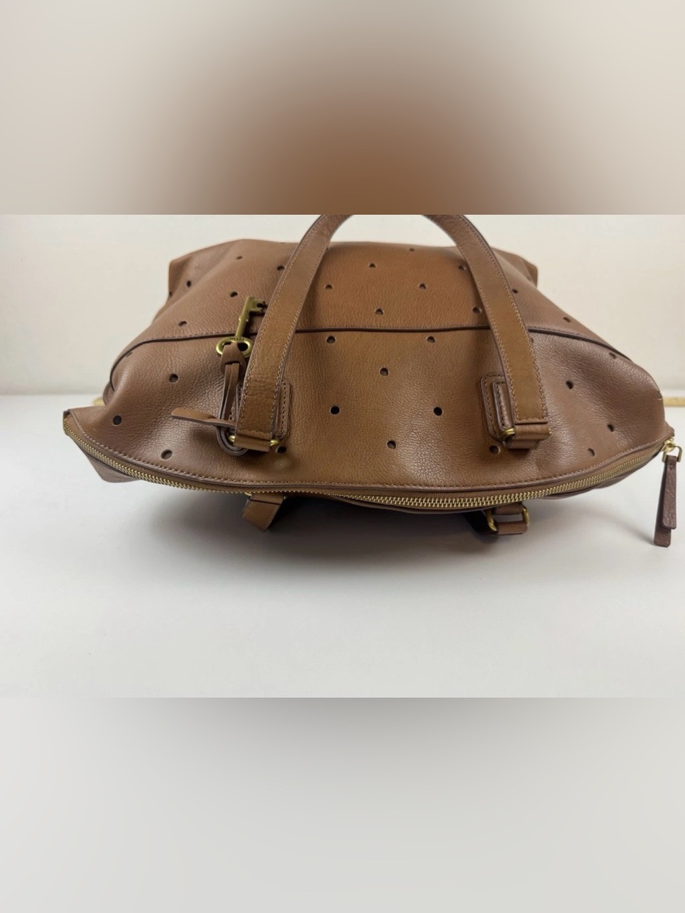 Fossil Julia Hobo Perforated Leather Tote Bag in Brown - Picture 12 of 16